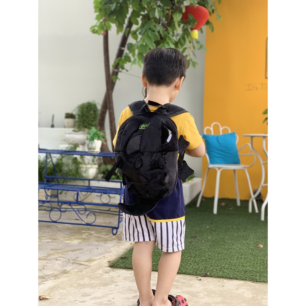 ( Loại bé ) Balo khủng long màu Đen vải nhung, loại cho bé