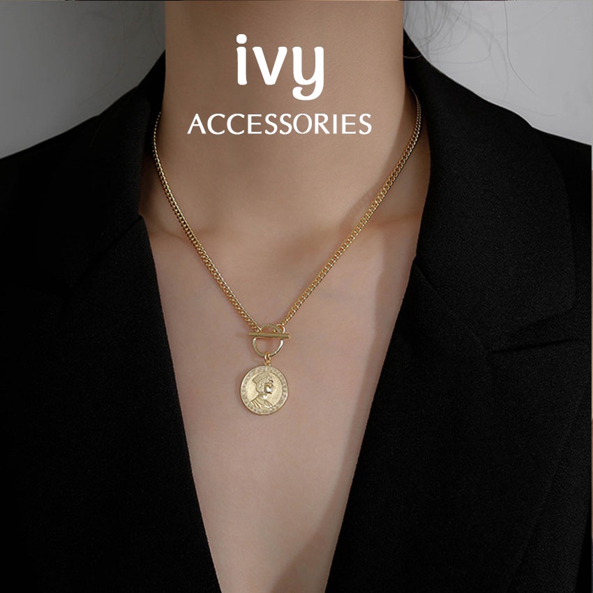 Vòng cổ nữ, dây chuyền nữ mặt xu phong cách cổ điển, cá tính màu vàng gold  Ivy.acc   C5