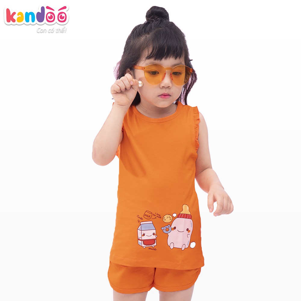 Bộ đồ sát nách bé gái KANDOO màu cam, 100% cotton cao cấp mềm mịn, thoáng mát, an toàn cho bé - DGSH1719
