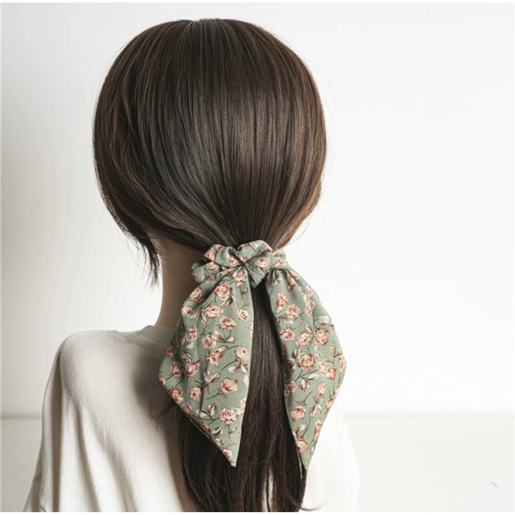 Dây buộc tóc ribbon scrunchies hoa hồng vinatge