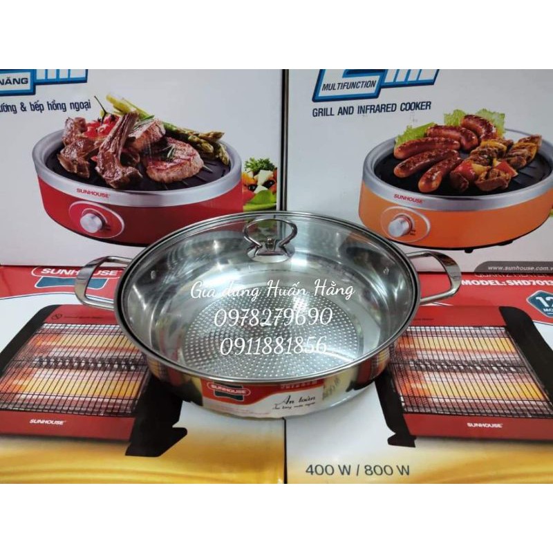 [HÀNG MỚI CHÍNH HÃNG] NỒI LẨU INOX VUNG KÍNH SUNHOUSE SHGP30G (ĐẾ SẦN SIZE 30CM)