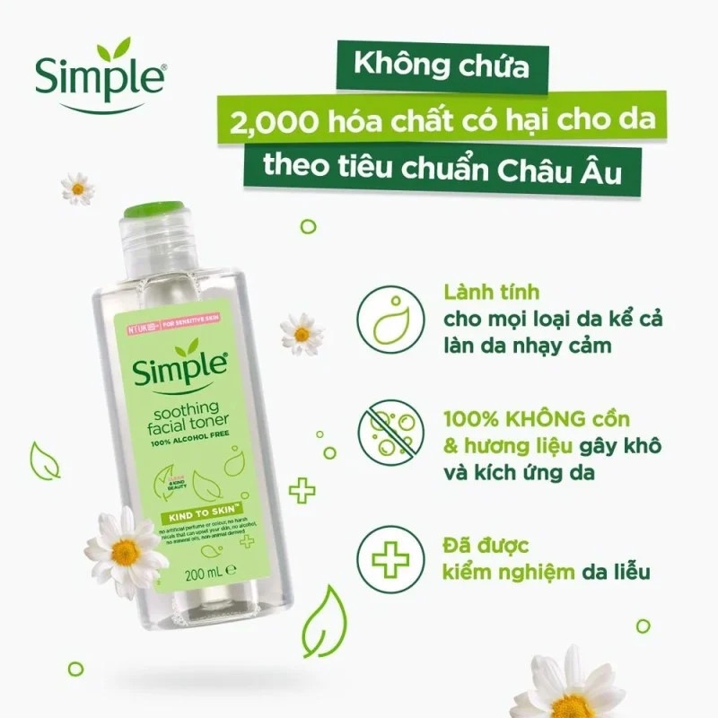 Nước Hoa Hồng Không Cồn Simple Kind To Skin Soothing Facial Toner 200ml