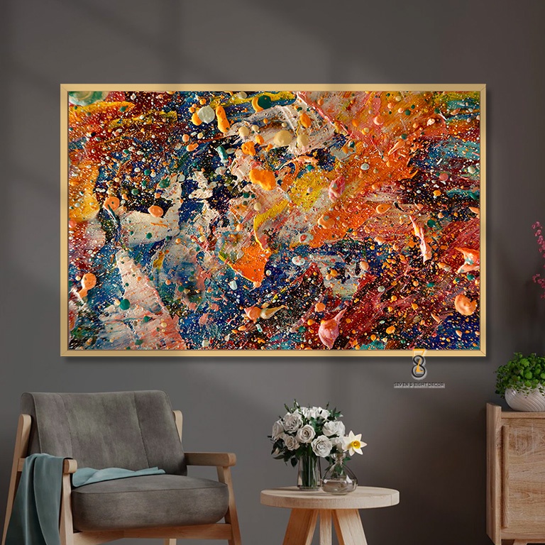 Tranh Canvas | Tranh Trừu Tượng Phong Cách Sơn Dầu 1FHOIL034 | Tranh Căng Khung Cao Cấp | Tặng Kèm Đinh Đa Năng