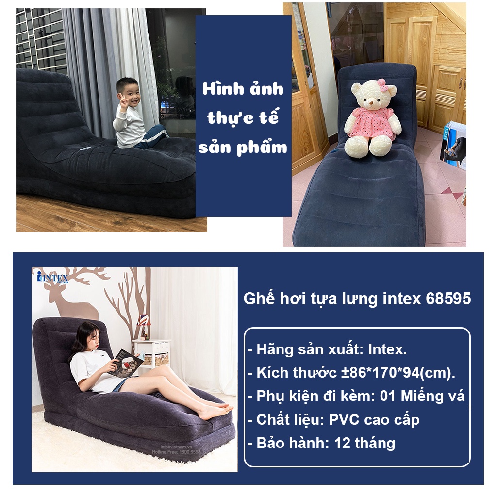 [LIFEMALL25015 - 12% đơn 250K] Ghế hơi tựa lưng Intex cao cấp 68595 - Kèm bơm điện