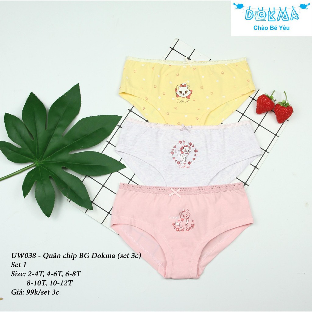 Set 3 Quần chip tam giác bé gái Dokma 2-8y