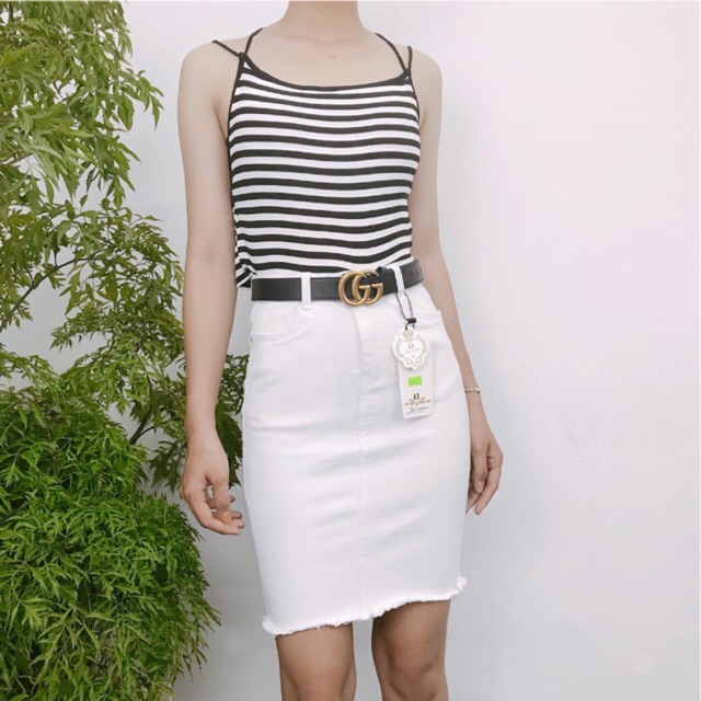Nhập WAMS8 giảm 15%_ Chân váy jean bút chì trắng đen