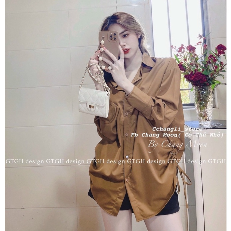 Áo sơ mi form rộng phối dây rút 2 bên sườn siêu xinh - SHOP THƠM PHẠM