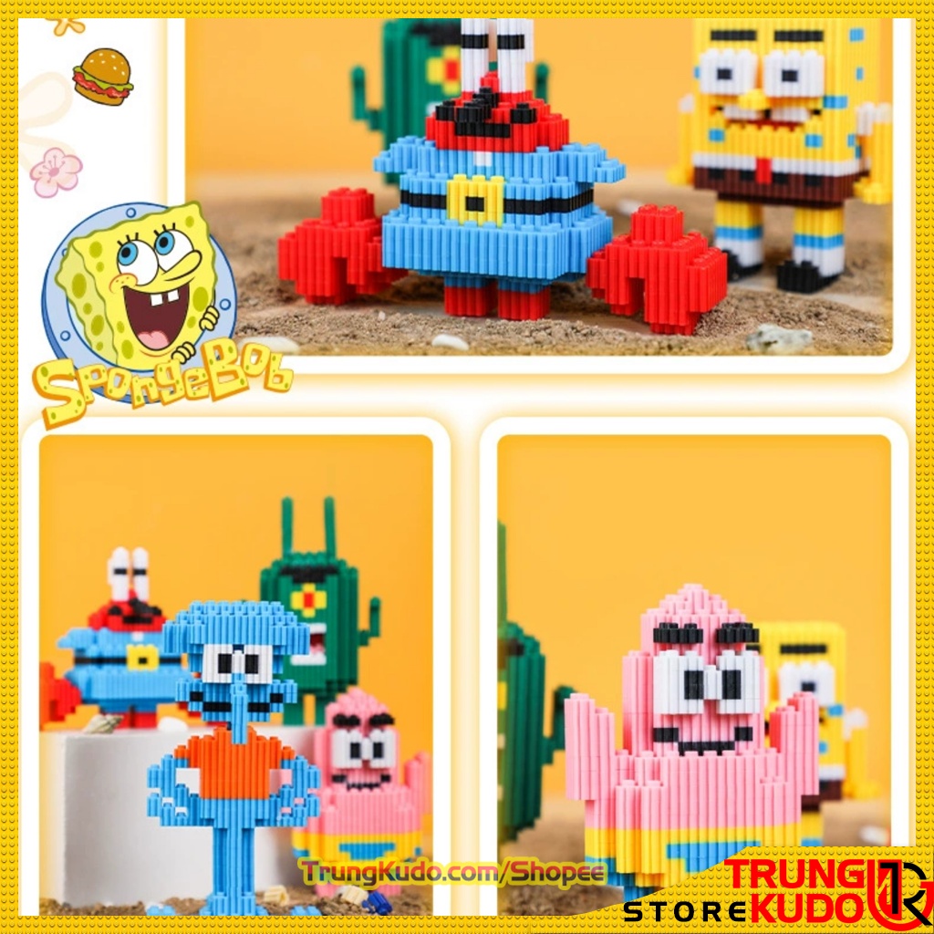 Mô hình Bọt Biển dạng Đồ chơi xếp hình các nhân vật trong SpongeBob SquarePants làm quà tặng, đồ decor