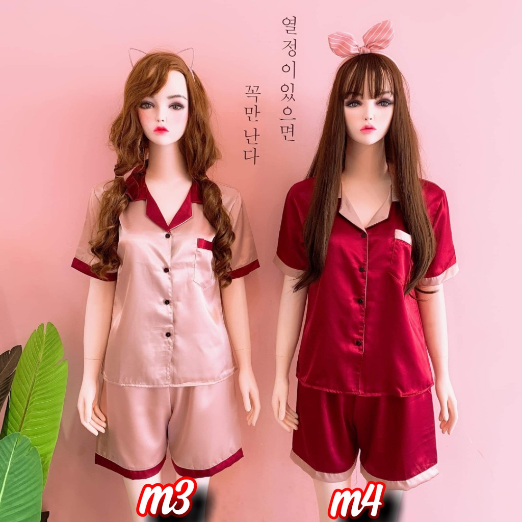 Đồ Bộ Pijama Nữ Lụa Ngắn Phối Màu Cực Đẹp Set 2_ Kèm Hình Thật