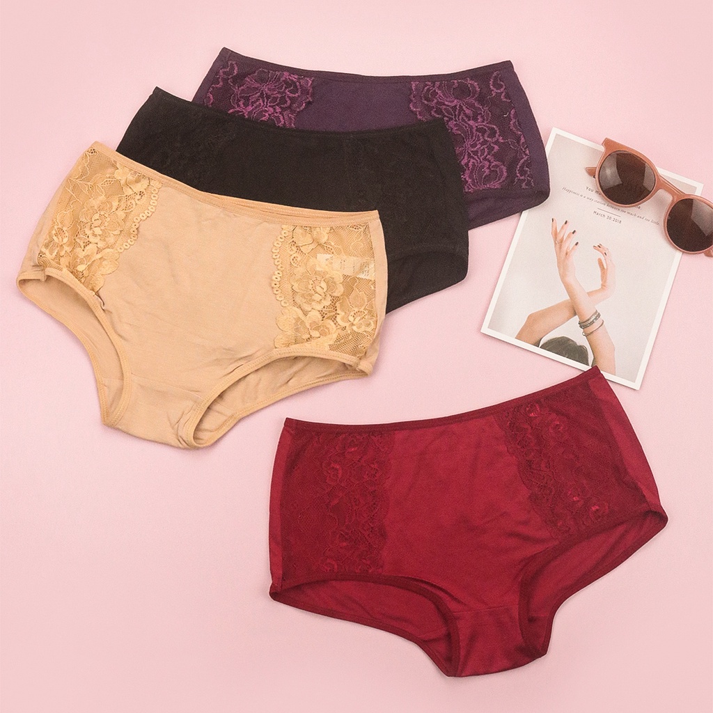 Quần Lót Nữ Cotton Cạp Vừa Nâng Mông Phối Ren Cao Cấp Luperi Kháng Khuẩn, Khử Mùi, Thoáng Khí Sp74