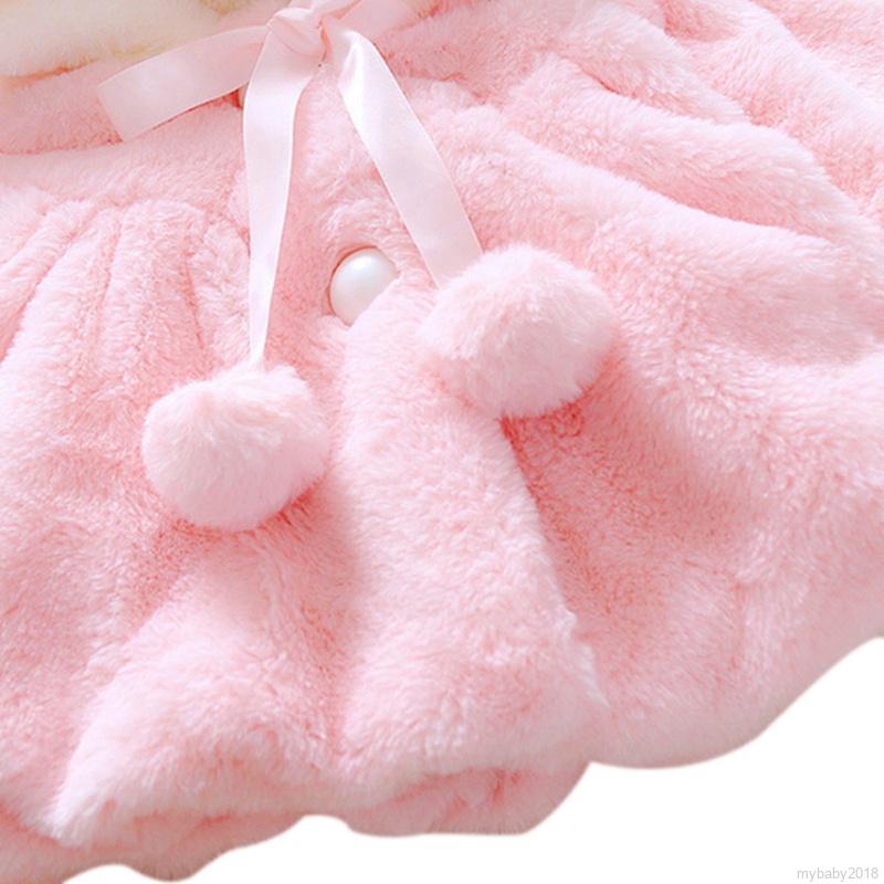 My Baby  Girl Imitation Rabbit Fur Ear Shawl Coat Hooded Cartoon Warm Thick Pink White Jacket