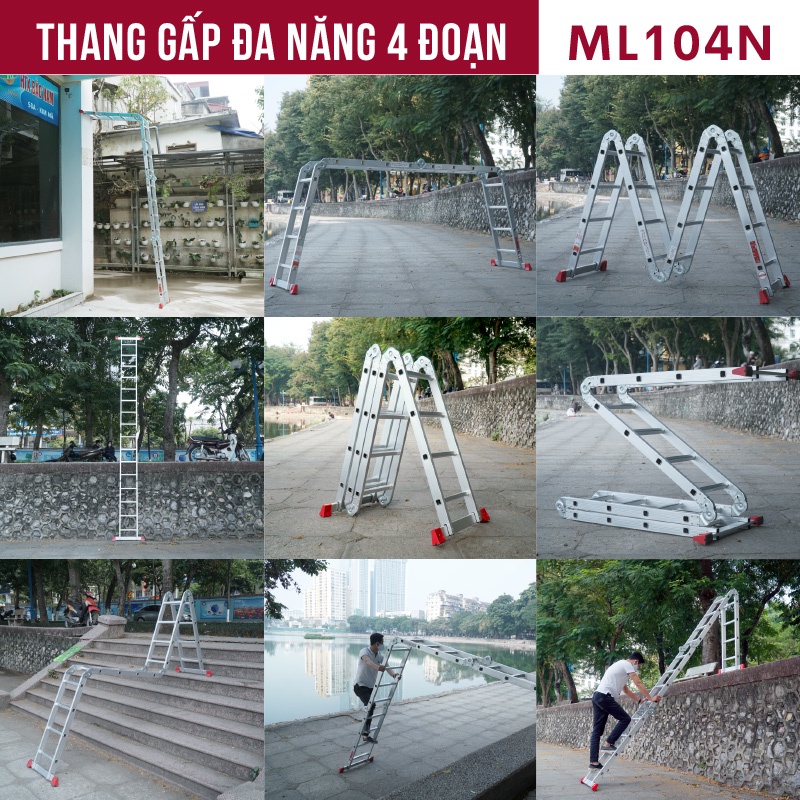 Thang nhôm gấp 4 đoạn 3.4M - 4.5M- 4.7M đa năng FUJIHOME nhập khẩu chính hãng