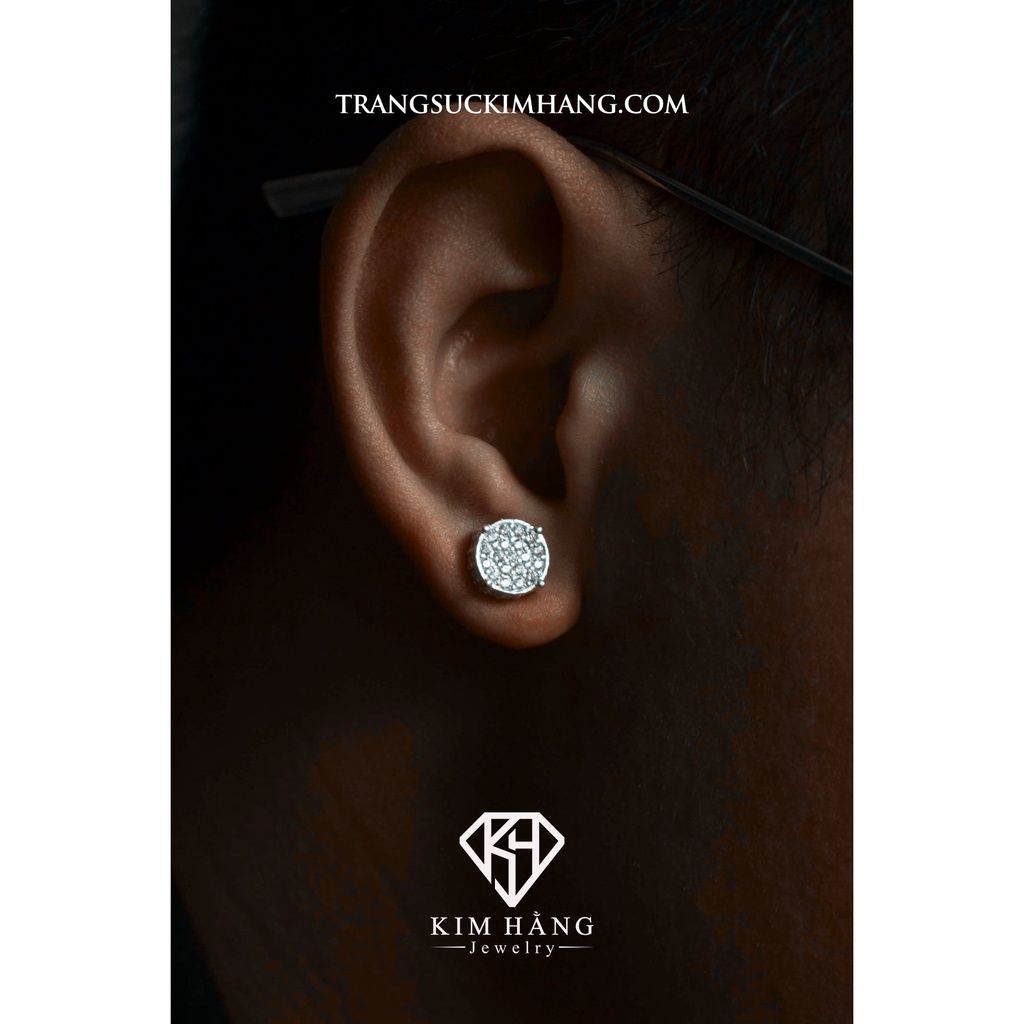 Khuyên Tai Bạc Nụ Tròn Đá Tấm Thiết Kế KHJER025- Chốt Đẩy