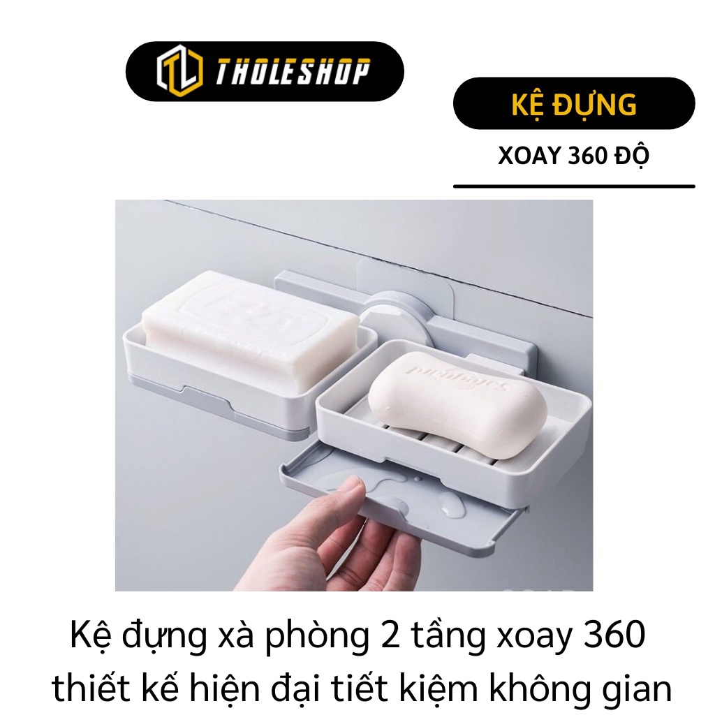 [SGD] Khay Đựng Xà Phòng - Kệ Để Xà Phòng Dán Tường 2 Tầng Xoay 360, Có Ngăn Đựng Nước 8799