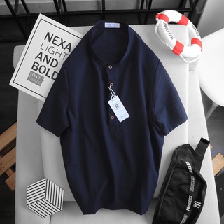 Áo sơ mi Đũi cổ trụ màu xanh đen đẹp 2020