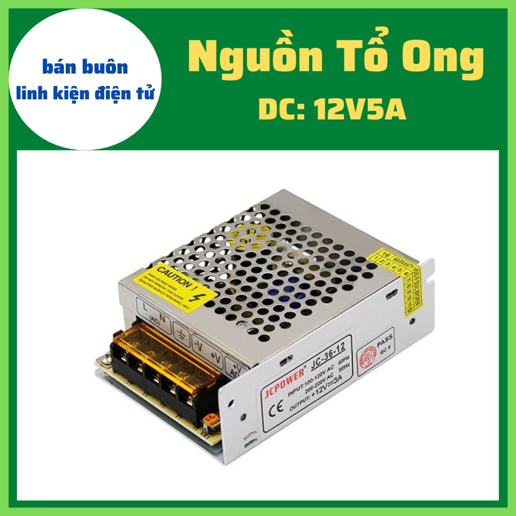 Nguồn tổ ong 12v 5a, Nguồn tổ ong 12v, Nguồn 12v  [Bảo Hành 3 Tháng]