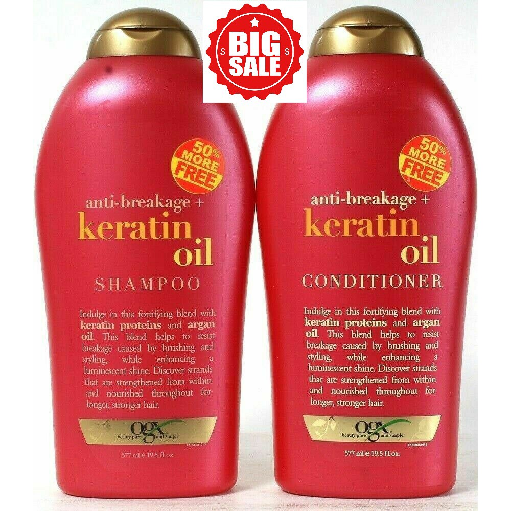 Một cặp dầu gội - dầu xả BIOTIN OGX Anti-Breakage Keratin Oil  chống gãy rụng và chẻ ngọn tóc