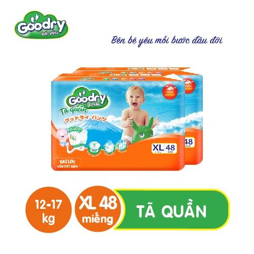 Tã quần Goodry XL48 (12-17kg) công nghệ Nhật Bản thấm hút thật nhanh