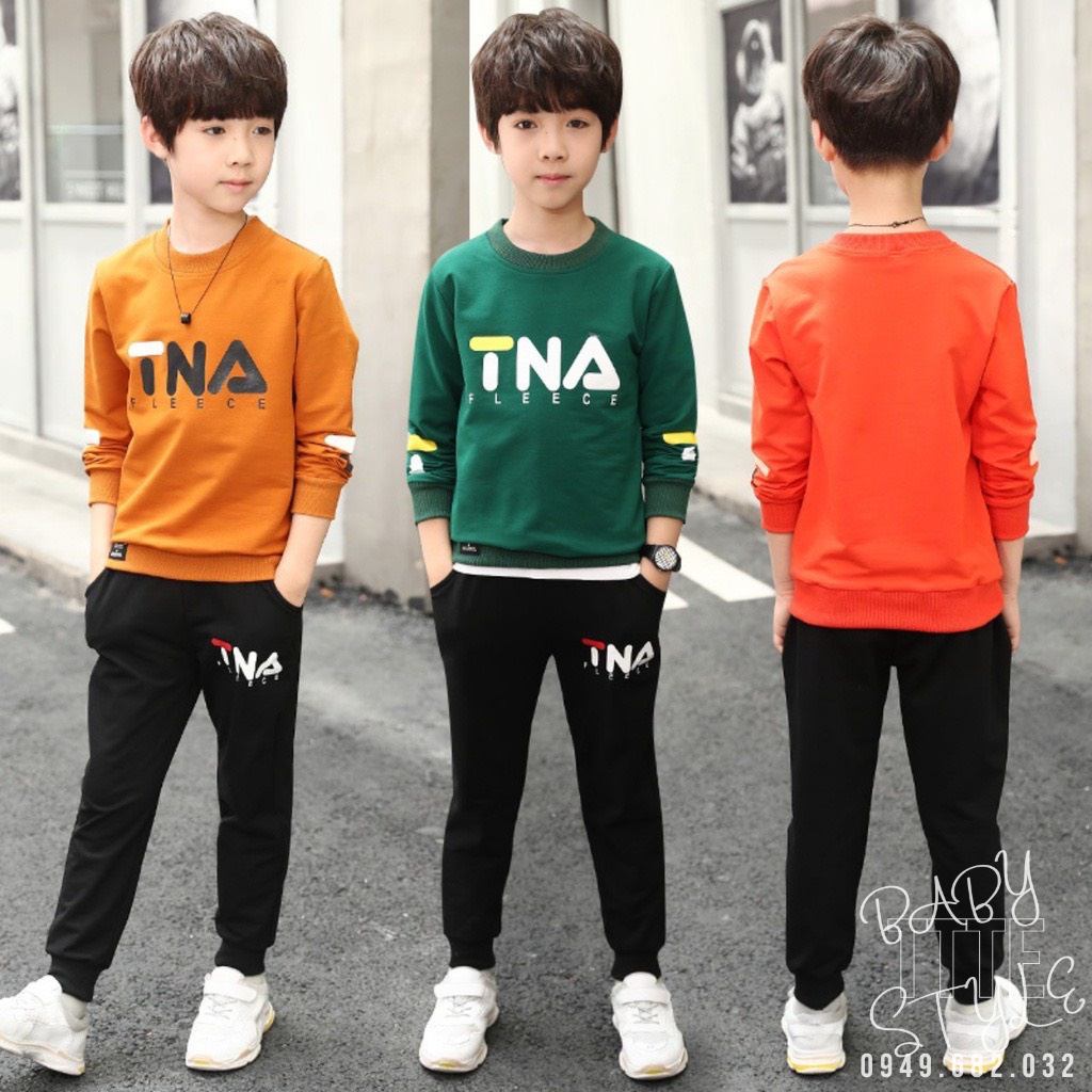 Bộ quần áo thu đông cho bé trai &quot;TNA&quot; 14-45kg. Bộ dài tay ấm áp cho bé trai 4-14 tuổi. Vải nỉ dày dặn. Thoải mái. G51