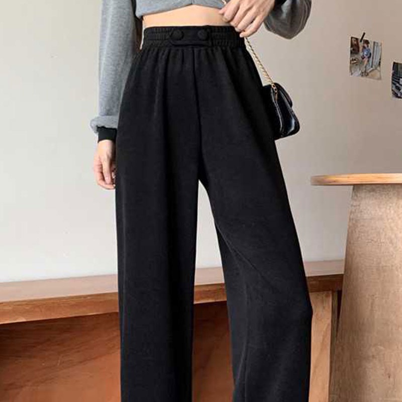 SUXI Quần Dài Lưng Cao Ống Rộng Màu Sắc Đơn Giản Có Size Lớn Phong Cách Hàn Quốc Dành Cho Nữ