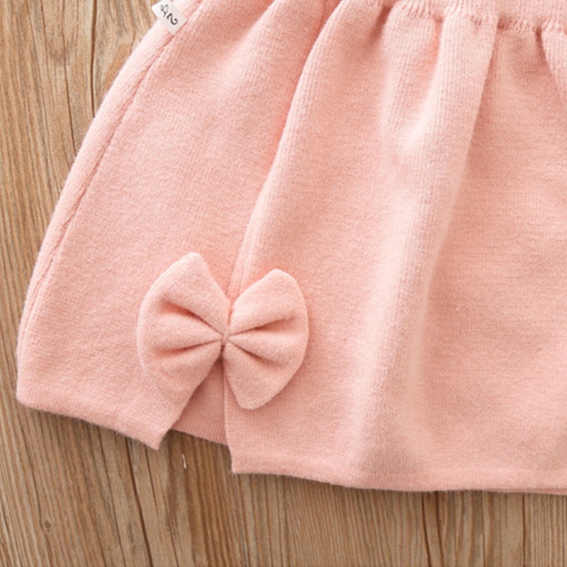 Bộ Áo Sweater Dệt Kim Giữ Ấm Đính Nơ Phối Chân Váy Dễ Thương Thời Trang Thu Đông Cho Bé Gái