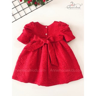 ĐẦM ANNIE TAFTA GẤM MÀU ĐỎ TAY PHỒNG