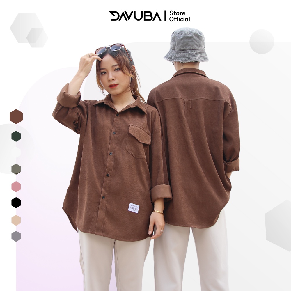Áo Sơ Mi Vải Nhung Tăm Tay Dài Nam Nữ Dáng Rộng Cao Cấp Davuba Sm007
