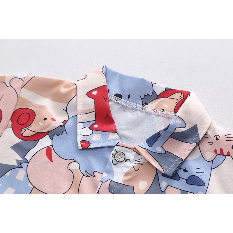 Set Đồ Mùa Hè 2 Món Gồm Áo Sơ Mi In Họa Tiết + Quần Ngắn Thời Trang Cho Bé Trai