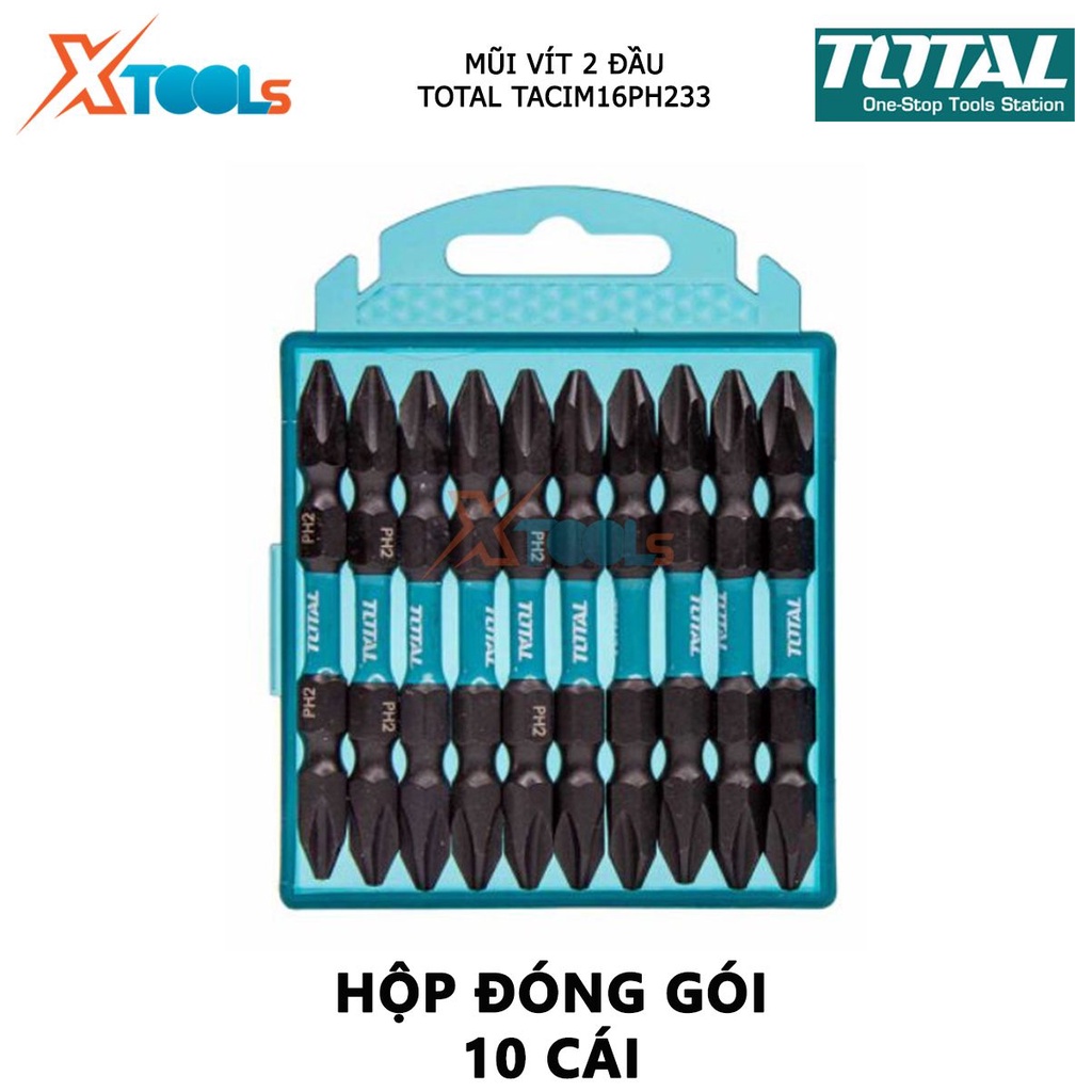 Bộ mũi bắt vít 2 đầu có từ TOTAL TACIM16PH233 | bộ 10 mũi siết vít PH2+PH2x65mm thép công nghiệp S2 [CHÍNH HÃNG][XTOOLs]