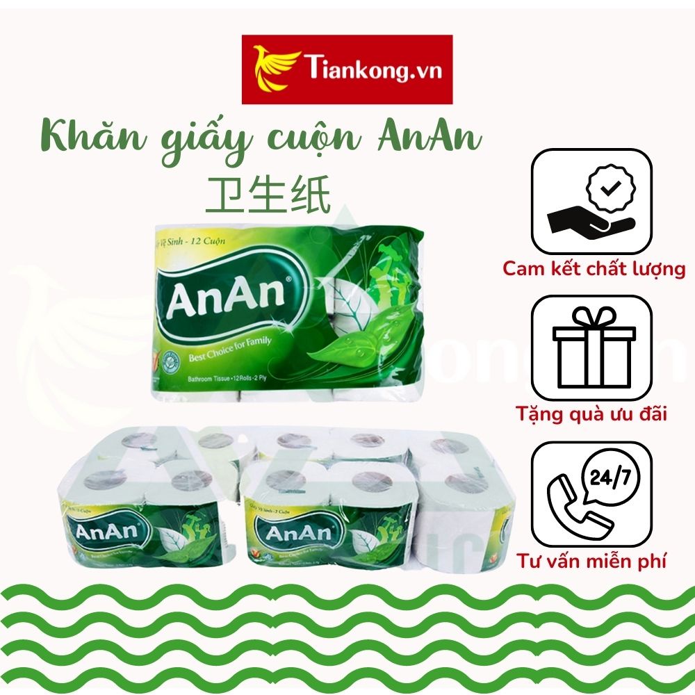 Khăn giấy khô AnAn dạng cuộn đa năng, giấy vệ sinh 2 lớp mềm mại thấm hút tốt - TIANKONG