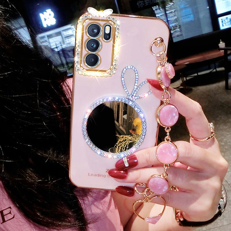 Ốp Điện Thoại Họa Tiết Thỏ Có Gương Trang Điểm Cho OPPO Reno 6Z 6 Pro 5G