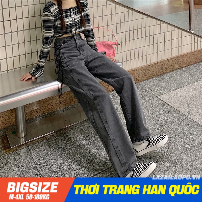 quần jean Bigsize quần denim quần ống rộng nữ lưng cao cạp cao mùa xuân Phong cách Hàn Quốc Thời Trang sang chảnh cá tính xinh đẹp quảng châu cao cấp