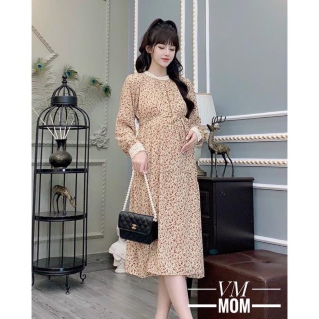 Váy đầm bà bầu dài thu đông hoa nhí công sở thời trang thiết kế cao cấp đẹp giá rẻ VDThoa Yo