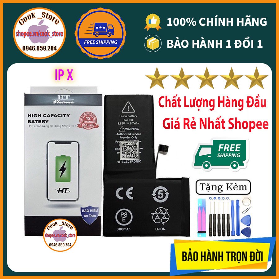 Pin iPhone X Dung Lượng Cao Tặng Tovit + Seal Dán, BH 12 tháng Lỗi Đổi Mới, Pin Trâu iPhone 5 5s 6 6s 7 8 Plus x