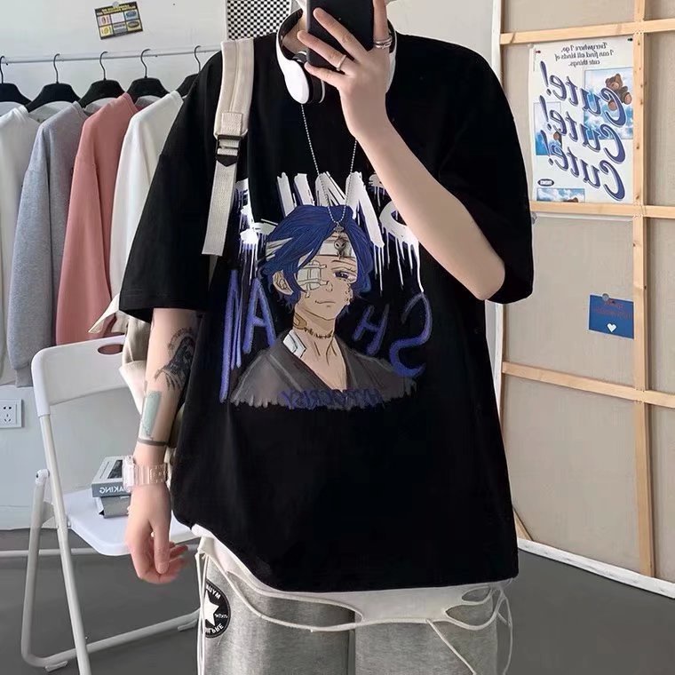 Áo Thun Dáng Rộng In Họa Tiết Hoạt Hình Phong Cách Nhật Bản Thời Trang Mùa Hè Cho Nam