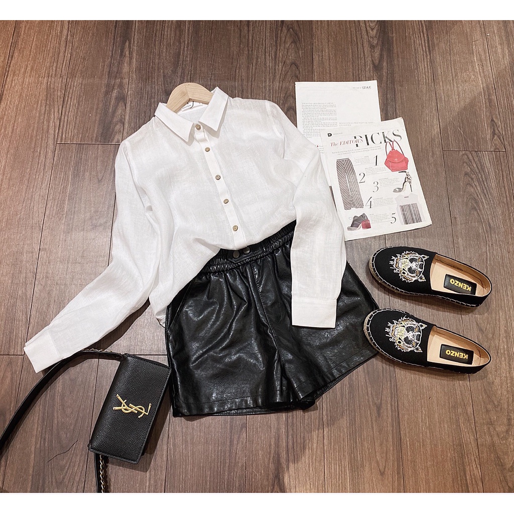 Áo sơ mi trắng linen cúc dừa thiết kế Lalastyle