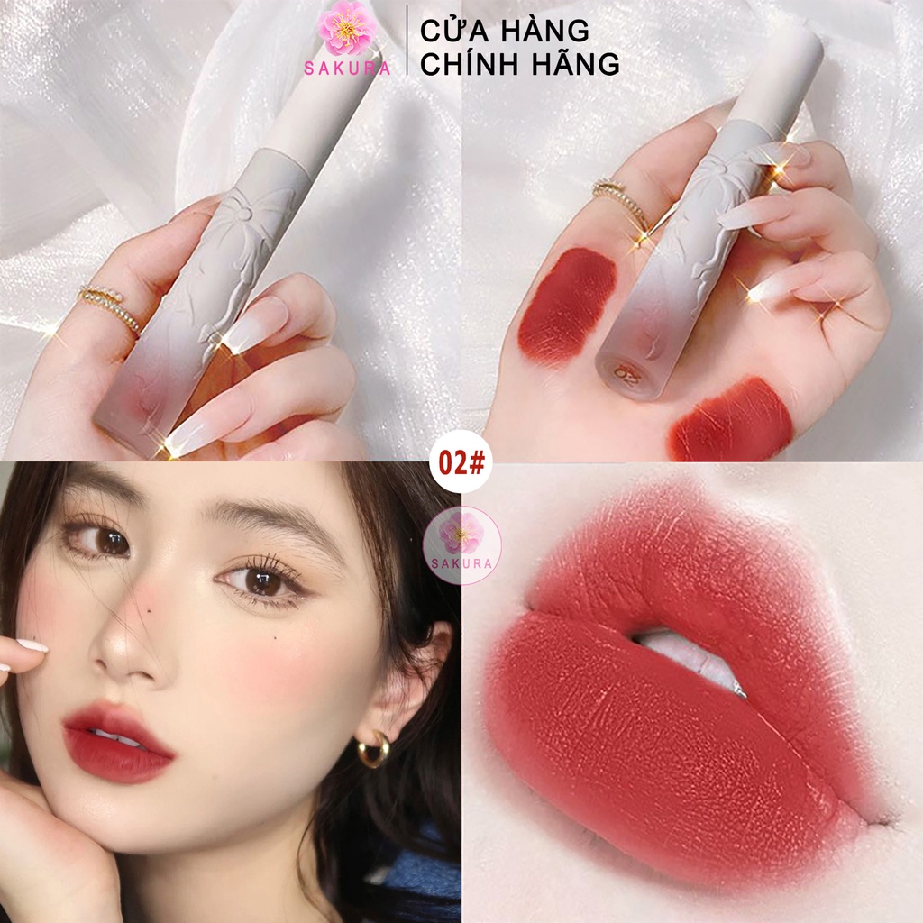 Son Kem Lì tint Môi Maffick Màu Lì Hoàng Hôn Vỏ Thiết Kế Nơ Xinh Xắn Nhung Mịn Cao Cấp Nội Địa Trung SAKURA