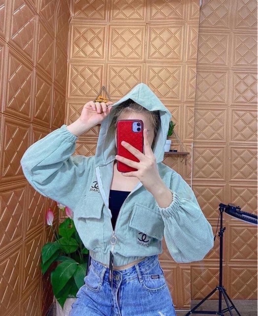 Áo khoác croptop nhung gân (bao chất đẹp)