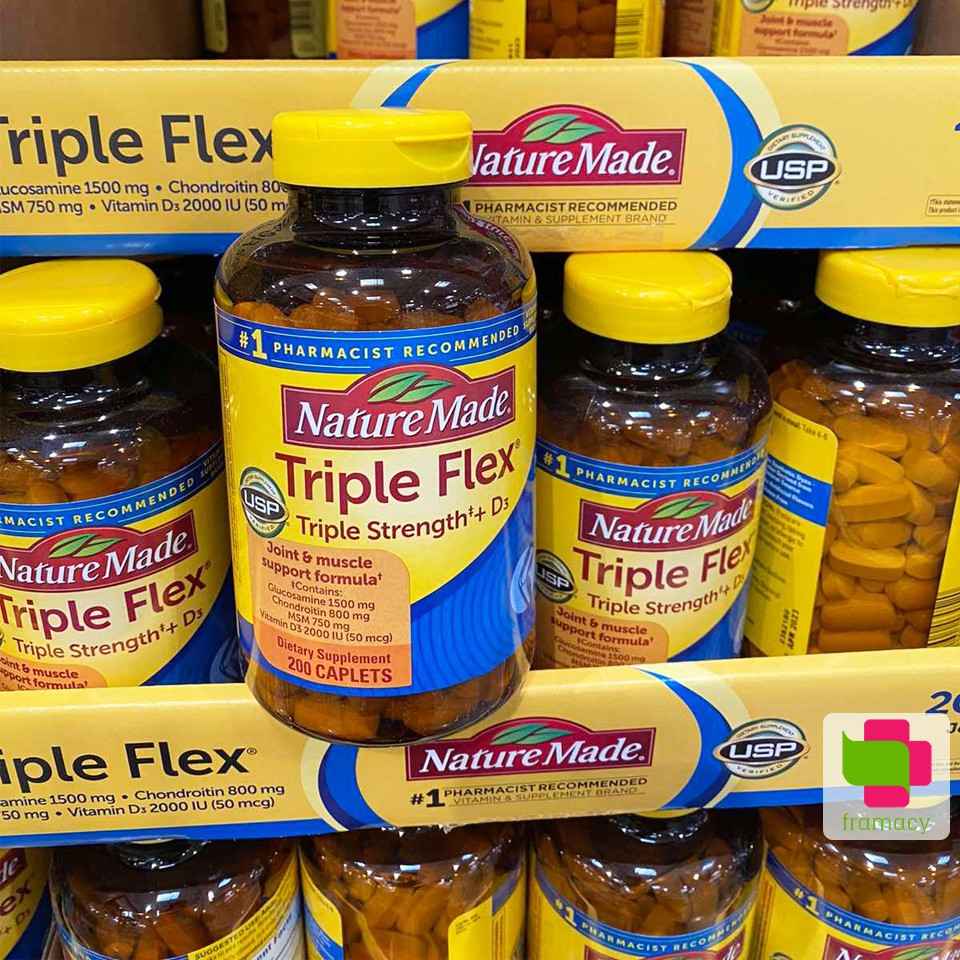 Viên bổ khớp toàn diện Nature Made Triple Flex Glucosamine, Chondroitin, MSM và D3, Mỹ  cho người từ 18 tuổi