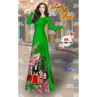 Vải áo dài in hình phong cảnh Tết