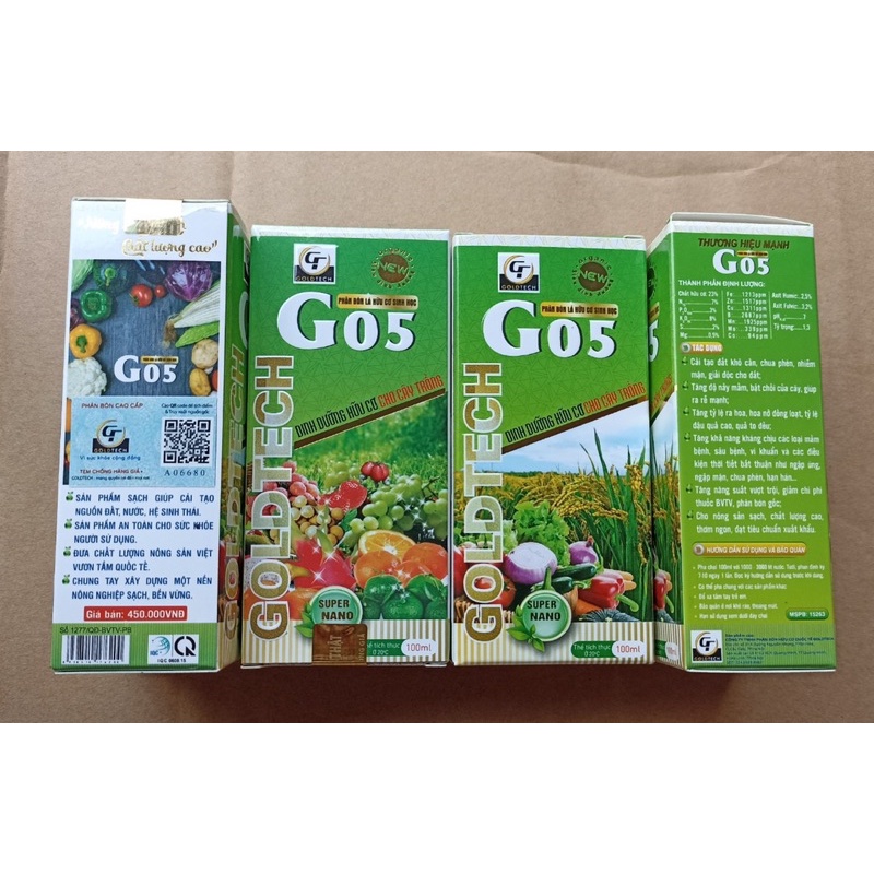 Phân bón lá sinh học hữu cơ cao cấp GO5 hàng chính hãng GOLDTECH đảm bảo còn nguyên tem chống hàng giả hộp 100ml