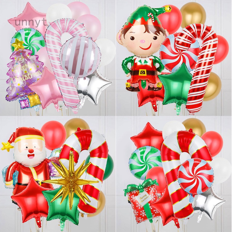 Unnyt Bộ Bong Bóng Màng Nhôm Hình Ông Già Noel Dùng Trang Trí Cây Thông Giáng Sinh