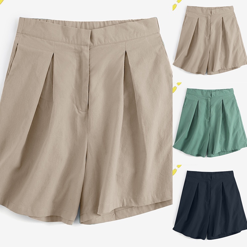 Quần short Zanzea cotton lưng cao dáng rộng màu trơn thời trang Hàn Quốc thích hợp cho nữ