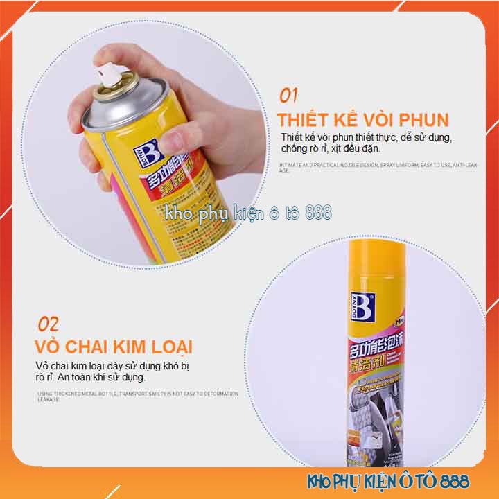 Xịt bọt vệ sinh nội thất ô tô, vật dụng bằng da kèm bàn chải