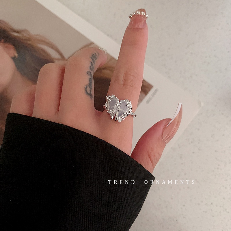 Set Nhẫn Hình Trái Tim Đính Đá zircon Thời Trang Hàn Quốc Có Thể Điều Chỉnh Kích Cỡ