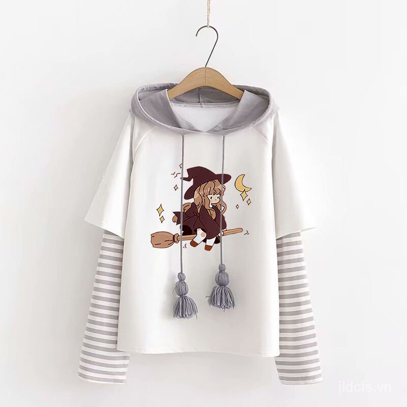 Áo sweater mỏng tay dài dáng rộng phối tua rua thời trang xuân thu phong cách Hàn Quốc cho nữ