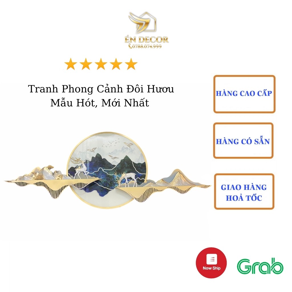 Tranh Phong Cảnh Treo Tường Đôi Hươu Nghệ Thuật, Tranh Sắt, Tranh Gắn Tường Én Decor