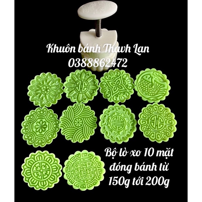 Khuôn lò xo 1 nhấn 10 mặt xanh huyền thoại 150g (đóng cao tối đa 200g), khay túi 9,5cm vừa khuôn