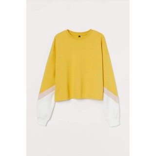 (H&M Auth) JP61 - Áo thun nỉ nữ tay dài cổ tròn màu vàng tay phối vàng trắng hồng (Shop Hàng_Xách_Nhật)
