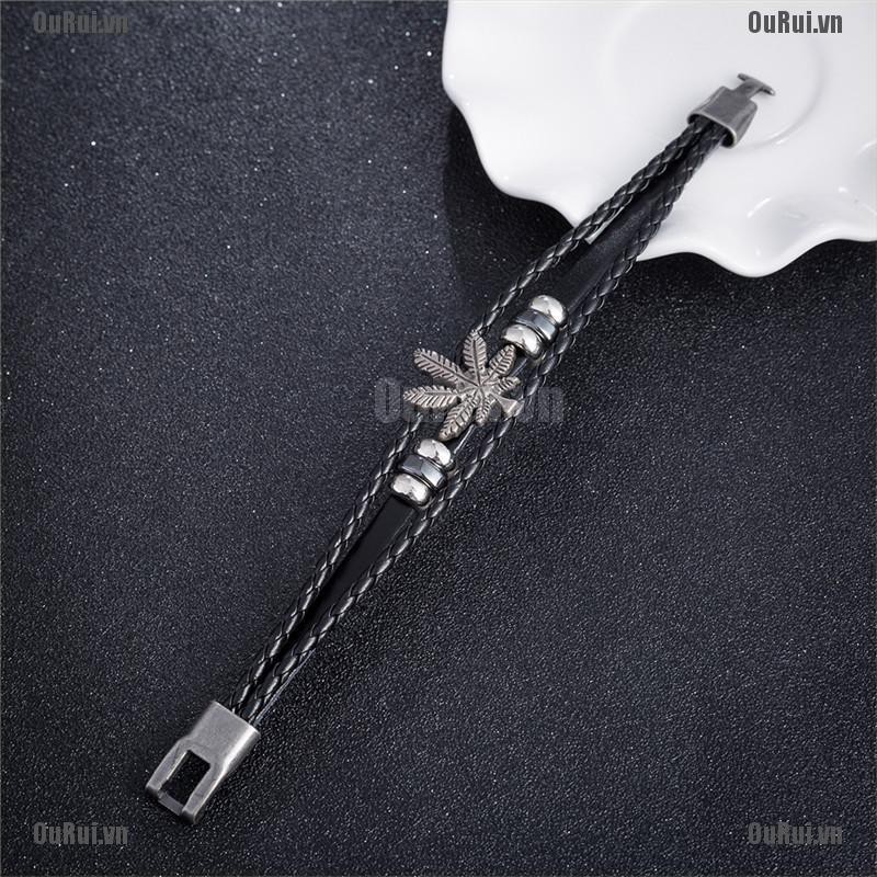 Vòng Tay Da Họa Tiết Chiếc Lá Thời Trang Cho Nam Và Nữ